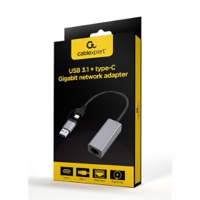USB-A + Type-C to Ethernet LAN GEMBIRD USB 3.1 + type-C Gigabit network adapter, space grey, A-USB3AC-LAN-01