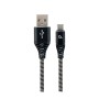 USB 2.0 kabl Premium cotton braided Type-C USB charging and data cable, 1 m, black/white, GEMBIRD CC-USB2B-AMCM-1M-BW