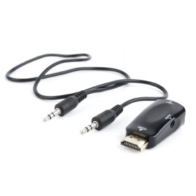 Video adapter kabl, VGA to HDMI + VGA adapter cable, 0.15 m, black, GEMBIRD A-VGA-HDMI-02