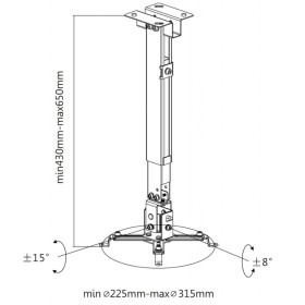 Univerzalni stropni nosač za projektore Reflecta TAPA, maksimalna nosivost 20kg, boja crna