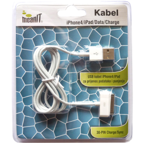 MeanIT USB kabl za Iphone 3 / 4, dužina 1.0  metar, bijeli - KABEL ZA IPHONE 3 / 4