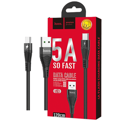 hoco. USB kabl za smartphone, USB type C, 1.2 met., 5 A, crna - U53 5A Flash