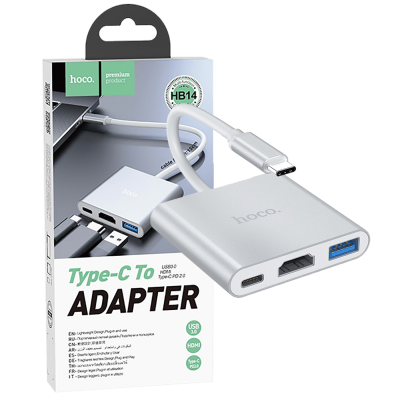 hoco. Konverter USB HUB type C to USB3.0/HDMI/PD - HB14 Easy use